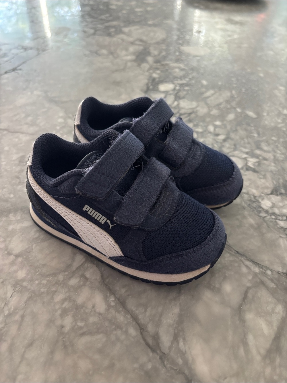 Puma Toddler Navy and White Velcro Sneakers